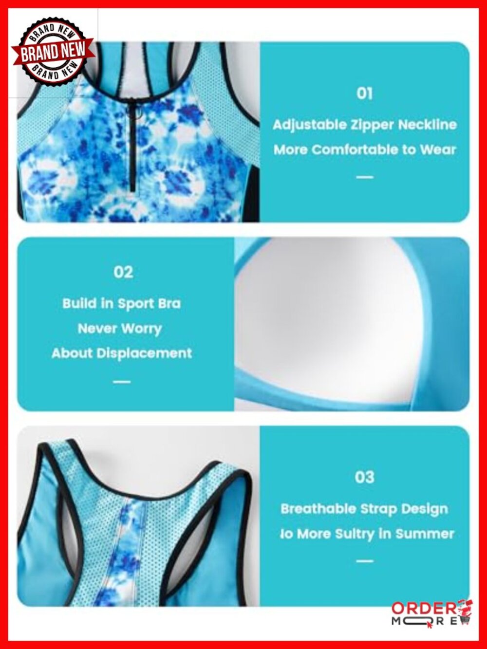 Plus Size Tankini Swim Top Tummy Control Zippered Racerback - Picture 4 of 6